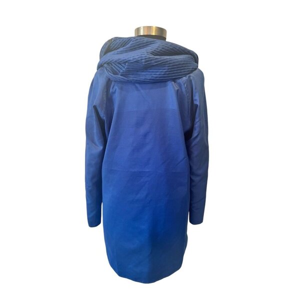 Hooded Rain Coat Blue Button Front Lightweight Jacket - Picture 5 of 14